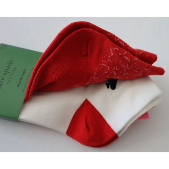 Kate Spade Women's Sz 4-10 Red Pink White Solid Hearts 3 Pair Quarter Socks - Picture 6 of 8